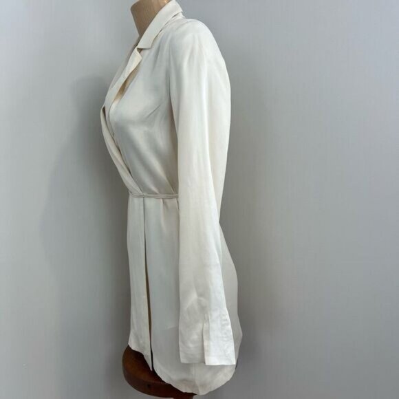 Zara Women’s XS Off White Draped Satin Wrap Blazer Dress Belted Long Sleeve Midi - Picture 2 of 15